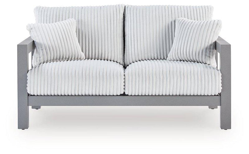 Hurley Park Outdoor Loveseat with Cushion - Theo's Factory Direct Mattress & Furniture (Columbus, OH)