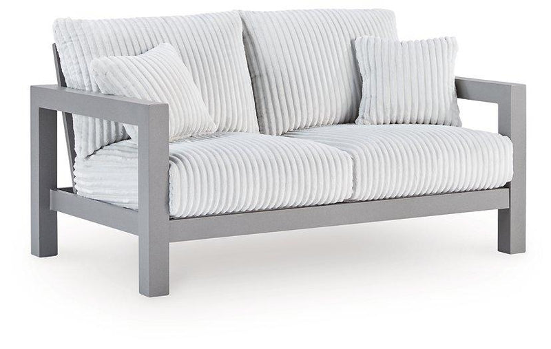 Hurley Park Outdoor Loveseat with Cushion - Theo's Factory Direct Mattress & Furniture (Columbus, OH)
