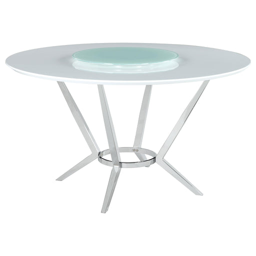 Abby Round Dining Table with Lazy Susan White and Chrome - Theo's Factory Direct Mattress & Furniture (Columbus, OH)