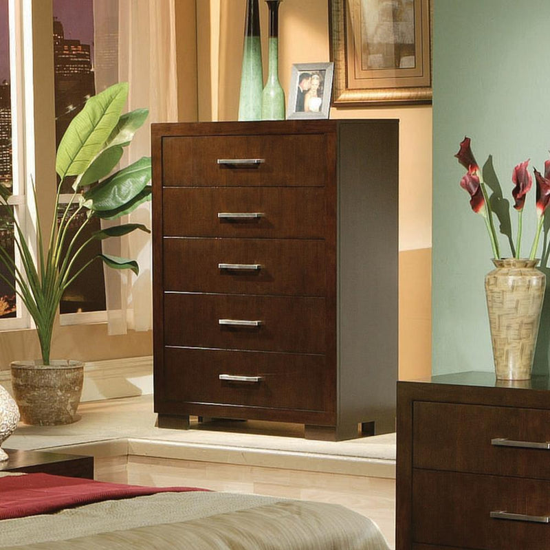 Jessica 5-drawer Chest Cappuccino - Theo's Factory Direct Mattress & Furniture (Columbus, OH)