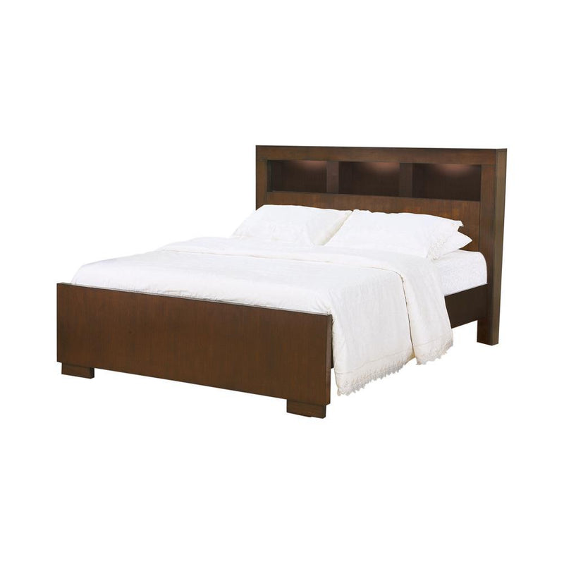 Jessica California King, E.king, & Queen Bed with Storage Headboard Cappuccino - Theo's Factory Direct Mattress & Furniture (Columbus, OH)