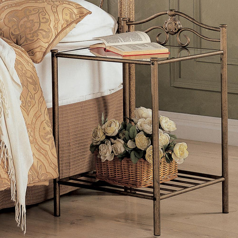 Sydney 2-shlef Nightstand Antique Brushed Gold - Theo's Factory Direct Mattress & Furniture (Columbus, OH)