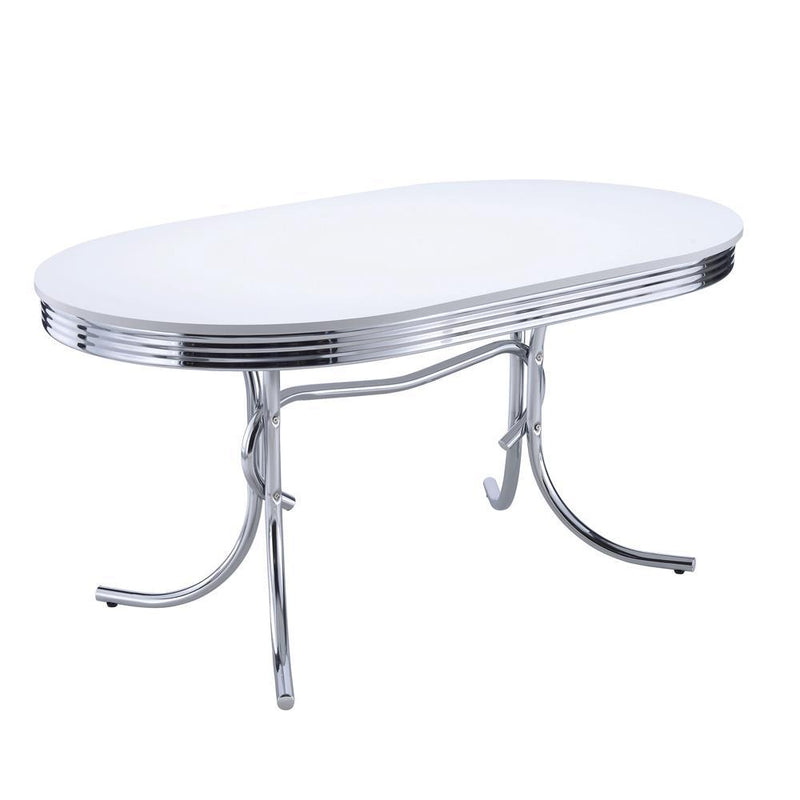 Retro Oval Dining Table Glossy White and Chrome - Theo's Factory Direct Mattress & Furniture (Columbus, OH)