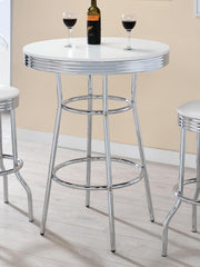 Theodore Round Bar Table Chrome and Glossy White - Theo's Factory Direct Mattress & Furniture (Columbus, OH)