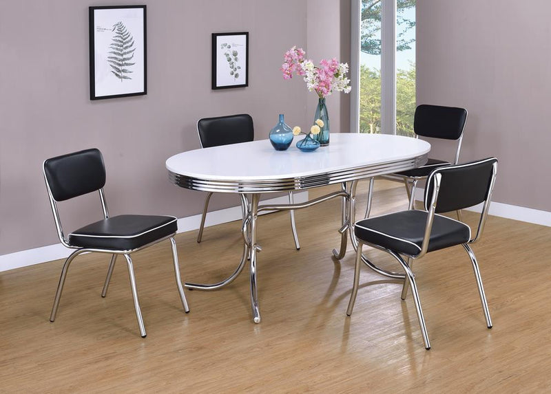 Retro Oval Dining Table Glossy White and Chrome - Theo's Factory Direct Mattress & Furniture (Columbus, OH)