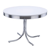 Retro Round Dining Table Glossy White and Chrome - Theo's Factory Direct Mattress & Furniture (Columbus, OH)