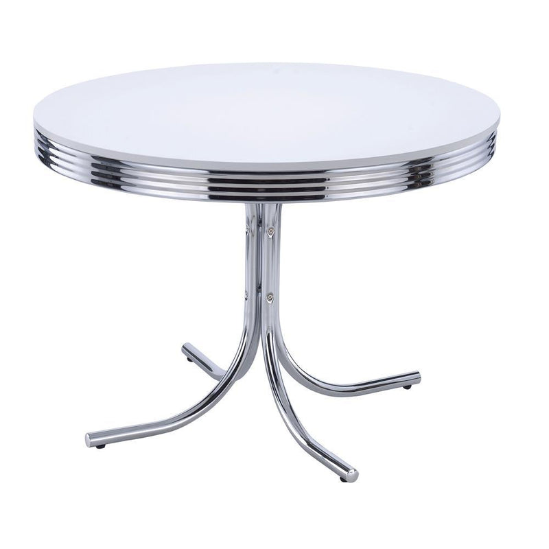 Retro Round Dining Table Glossy White and Chrome - Theo's Factory Direct Mattress & Furniture (Columbus, OH)