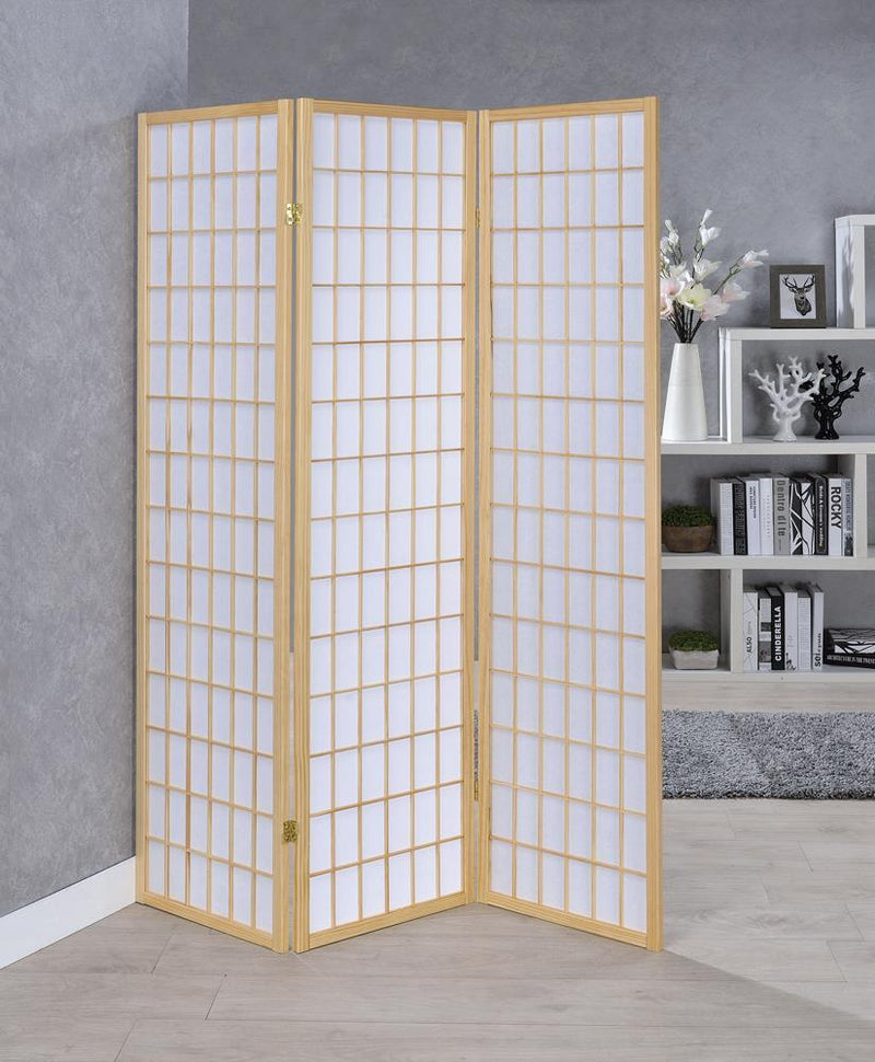 Carrie 3-panel Folding Screen Natural and White - Theo's Factory Direct Mattress & Furniture (Columbus, OH)