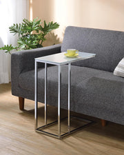 Stella Glass Top Accent Table Chrome and White - Theo's Factory Direct Mattress & Furniture (Columbus, OH)
