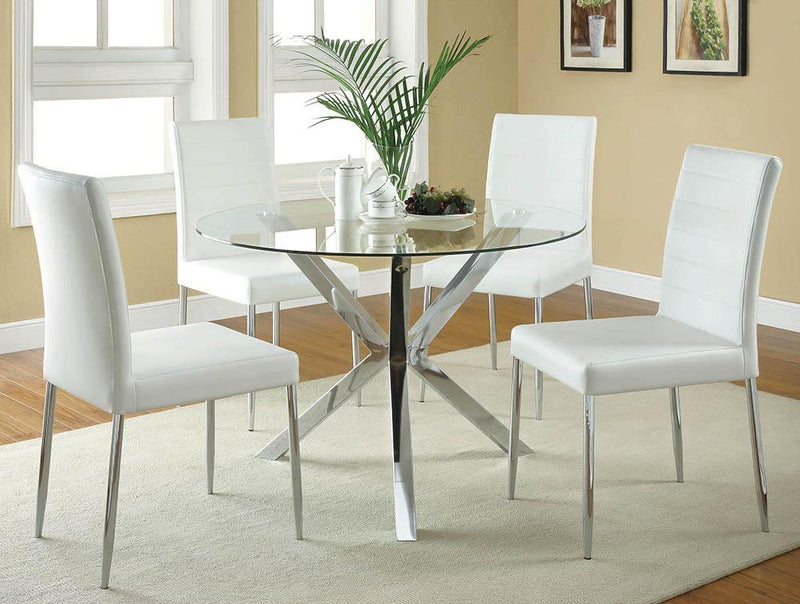 Vance Glass Top Dining Table with X-cross Base Chrome - Theo's Factory Direct Mattress & Furniture (Columbus, OH)