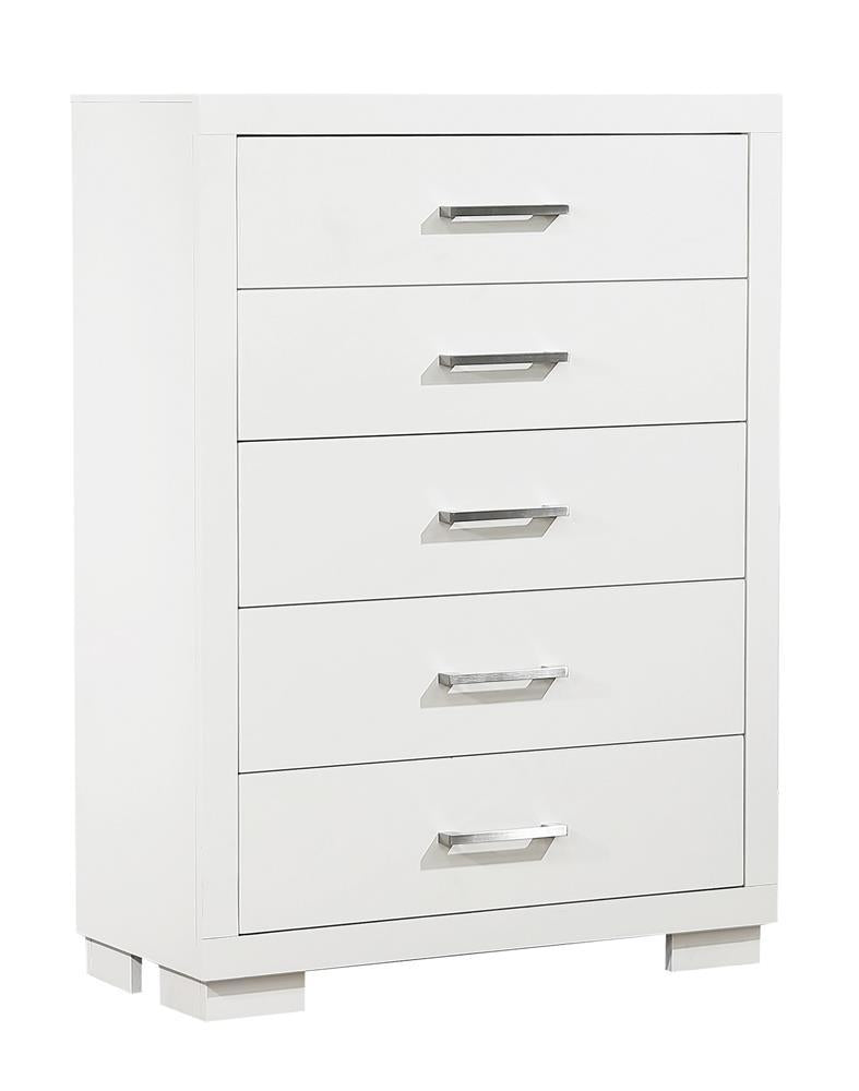 Jessica 5-drawer Chest White - Theo's Factory Direct Mattress & Furniture (Columbus, OH)