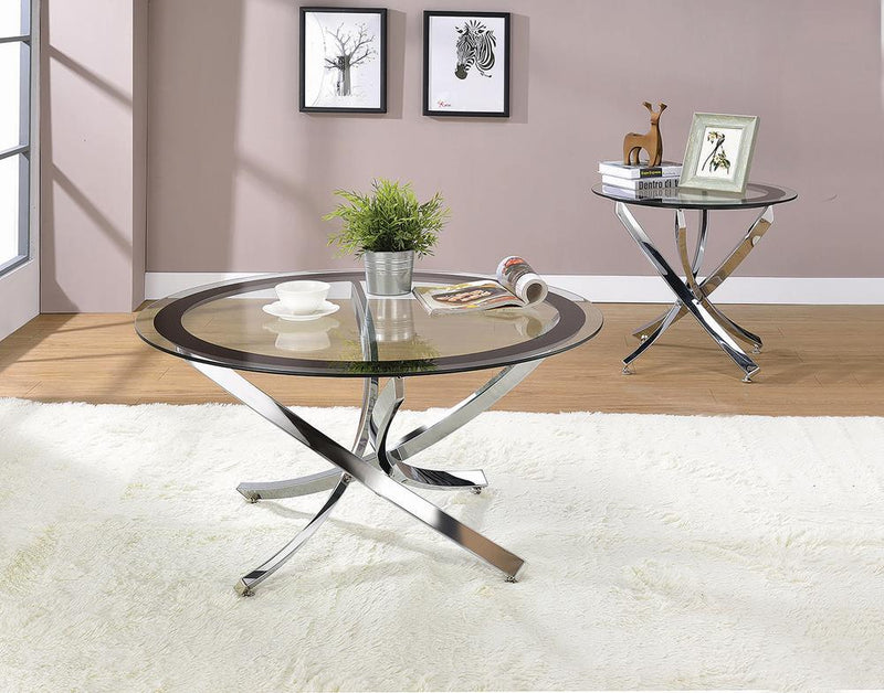 Brooke Glass Top Coffee Table Chrome and Black - Theo's Factory Direct Mattress & Furniture (Columbus, OH)