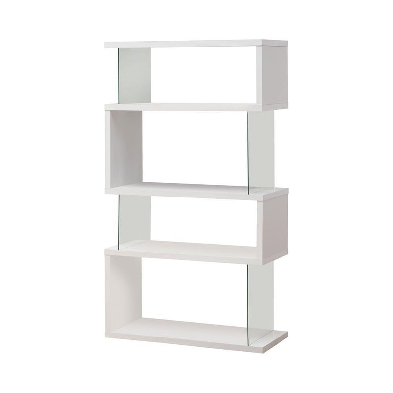 Emelle 4-tier Bookcase White and Clear - Theo's Factory Direct Mattress & Furniture (Columbus, OH)