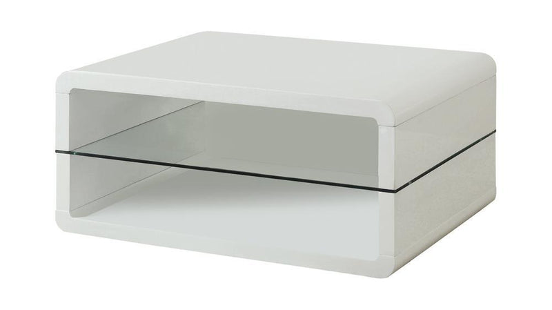 Elana Rectangle 2-shelf Coffee Table Glossy White - Theo's Factory Direct Mattress & Furniture (Columbus, OH)