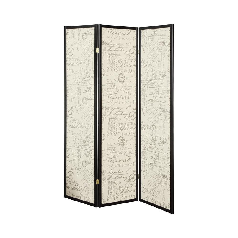 Felice 3-panel French Script Print Folding Screen Espresso - Theo's Factory Direct Mattress & Furniture (Columbus, OH)
