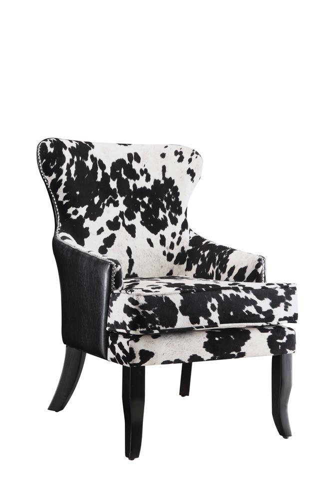 Trea Cowhide Print Accent Chair Black and White - Theo's Factory Direct Mattress & Furniture (Columbus, OH)