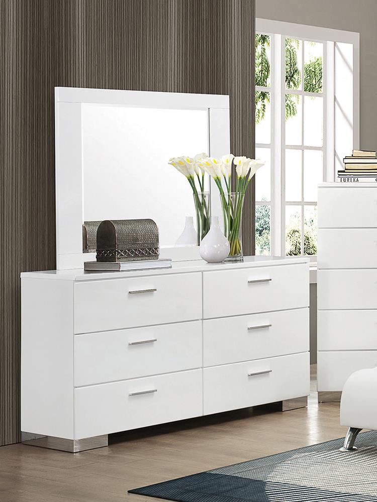 Felicity 6-drawer Dresser Glossy White - Theo's Factory Direct Mattress & Furniture (Columbus, OH)