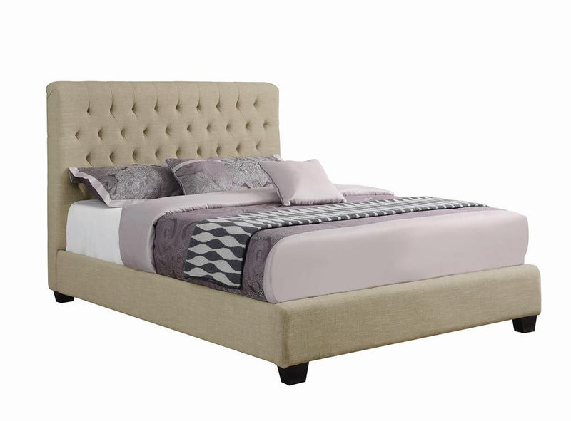 Chloe Tufted Upholstered Eastern King Bed Oatmeal - Theo's Factory Direct Mattress & Furniture (Columbus, OH)