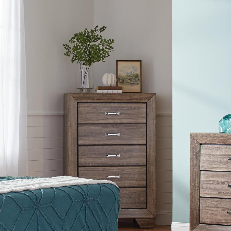 Kauffman 5-drawer Chest Washed Taupe - Theo's Factory Direct Mattress & Furniture (Columbus, OH)