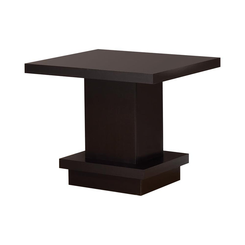 Reston Pedestal Square End Table Cappuccino - Theo's Factory Direct Mattress & Furniture (Columbus, OH)