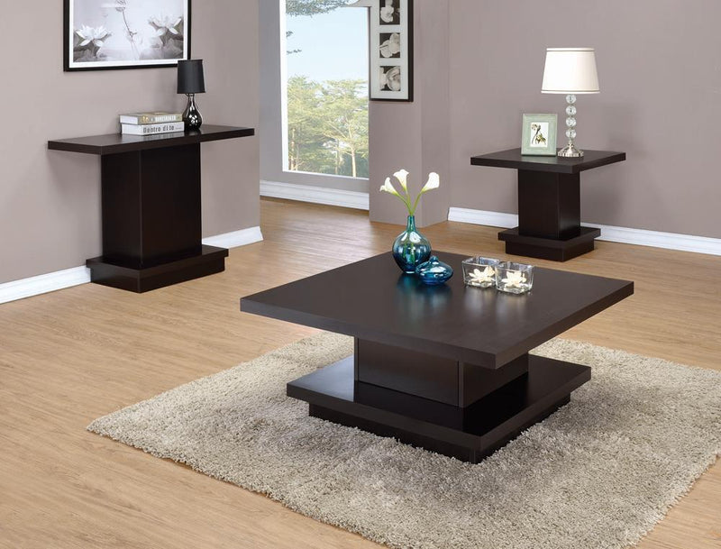 Reston Pedestal Square End Table Cappuccino - Theo's Factory Direct Mattress & Furniture (Columbus, OH)