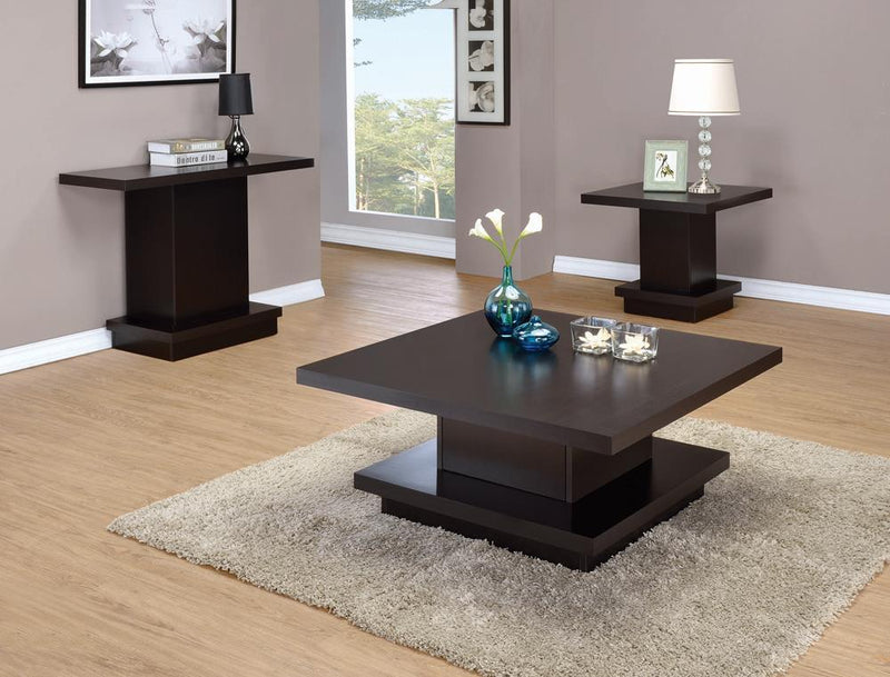 Reston Pedestal Square Coffee Table Cappuccino - Theo's Factory Direct Mattress & Furniture (Columbus, OH)