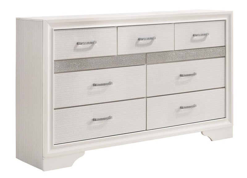 Miranda 7-drawer Dresser White and Rhinestone - Theo's Factory Direct Mattress & Furniture (Columbus, OH)