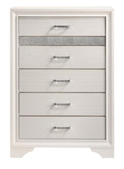 Miranda 5-drawer Chest White and Rhinestone - Theo's Factory Direct Mattress & Furniture (Columbus, OH)