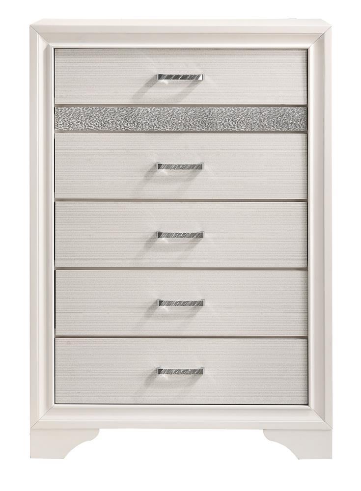 Miranda 5-drawer Chest White and Rhinestone - Theo's Factory Direct Mattress & Furniture (Columbus, OH)
