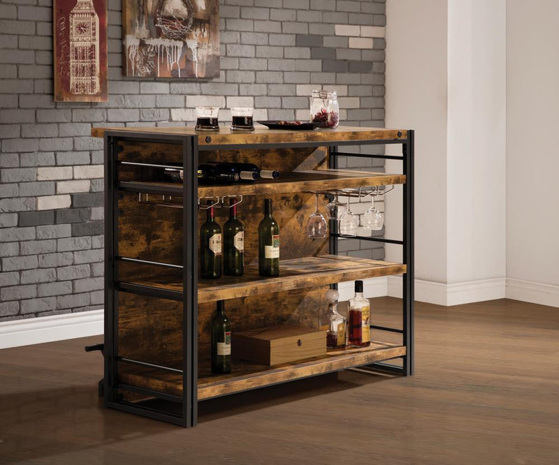 Renaldi Bar Unit with Stemware Rack Antique Nutmeg - Theo's Factory Direct Mattress & Furniture (Columbus, OH)
