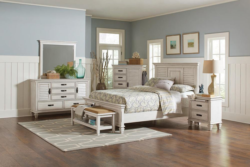 Franco Eastern King & Queen Panel Bed Antique White & Oak - Theo's Factory Direct Mattress & Furniture (Columbus, OH)