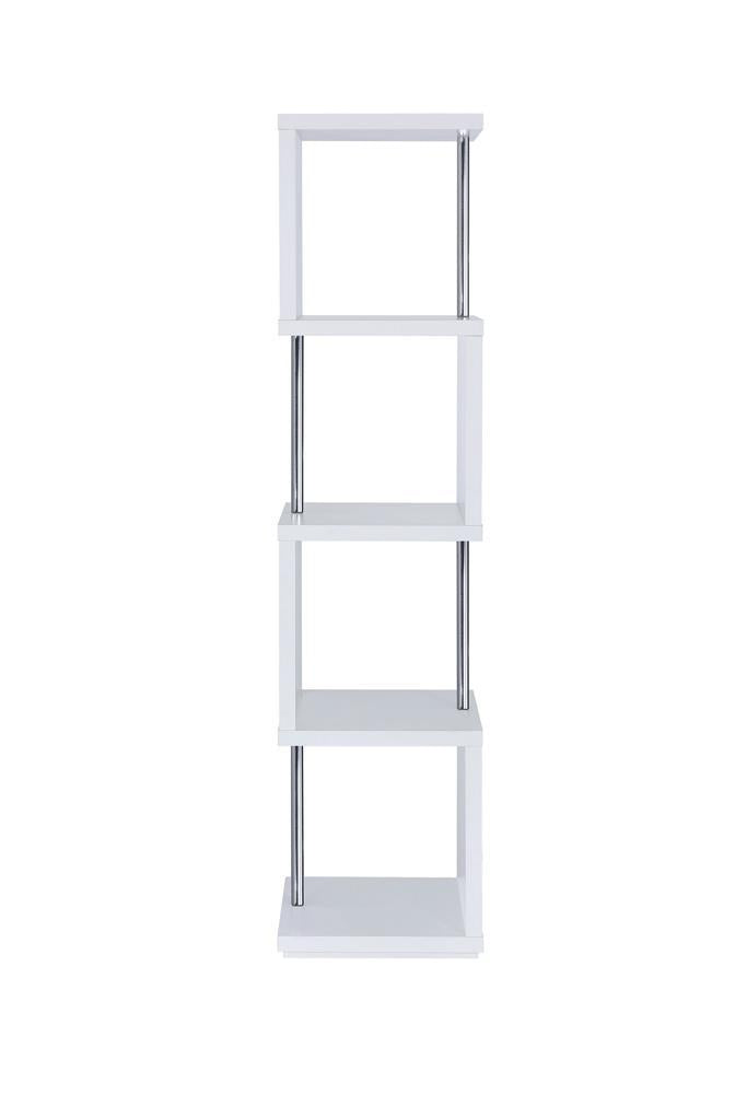 Baxter 4-shelf Bookcase White and Chrome - Theo's Factory Direct Mattress & Furniture (Columbus, OH)