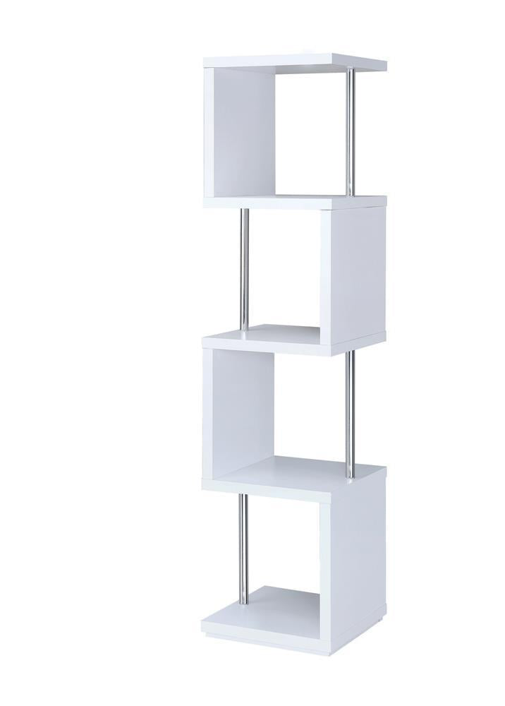 Baxter 4-shelf Bookcase White and Chrome - Theo's Factory Direct Mattress & Furniture (Columbus, OH)