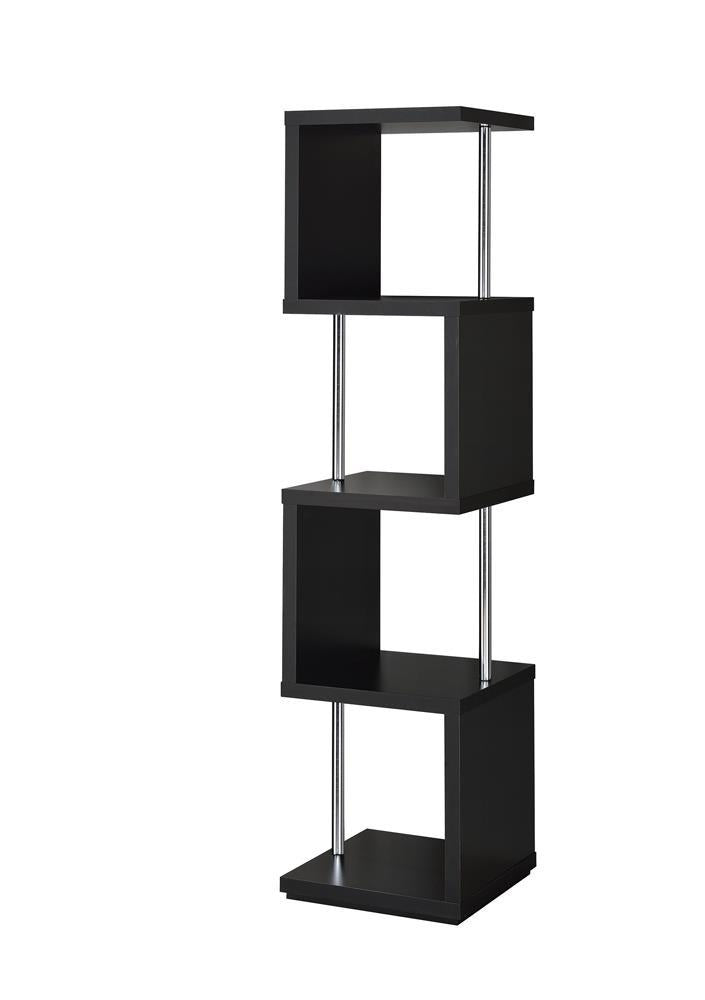 Baxter 4-shelf Bookcase Black and Chrome - Theo's Factory Direct Mattress & Furniture (Columbus, OH)