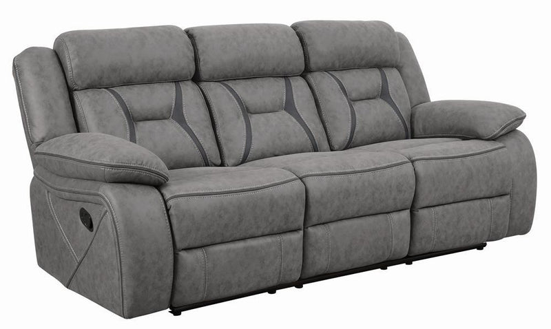 Higgins Pillow Top Arm Upholstered Motion Sofa Grey - Theo's Factory Direct Mattress & Furniture (Columbus, OH)