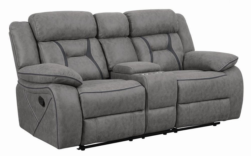 Higgins Pillow Top Arm Motion Loveseat with Console Grey - Theo's Factory Direct Mattress & Furniture (Columbus, OH)