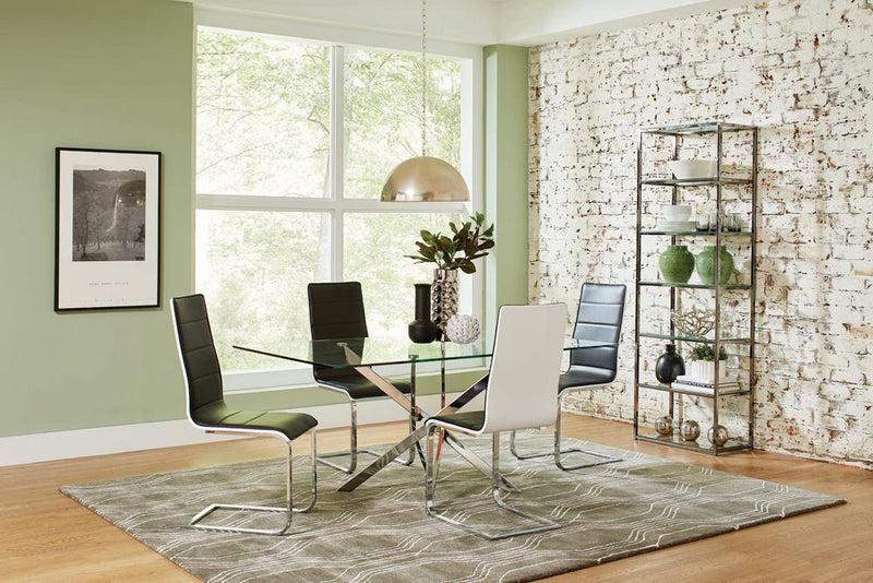 Carmelo X-shaped Dining Table Chrome and Clear - Theo's Factory Direct Mattress & Furniture (Columbus, OH)
