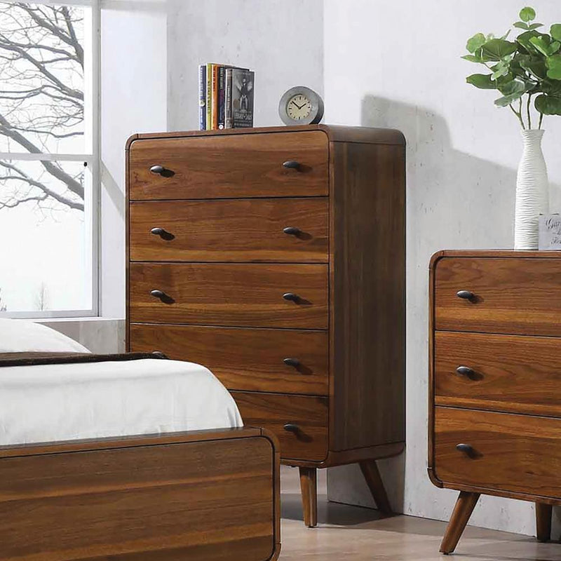 Robyn 5-drawer Chest Dark Walnut - Theo's Factory Direct Mattress & Furniture (Columbus, OH)