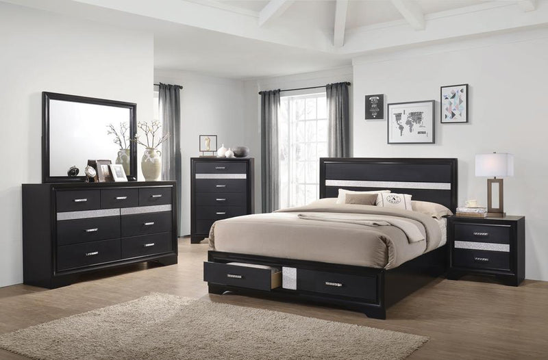 Miranda California King. E.King, & Queen 2-drawer Storage Bed Black & White - Theo's Factory Direct Mattress & Furniture (Columbus, OH)