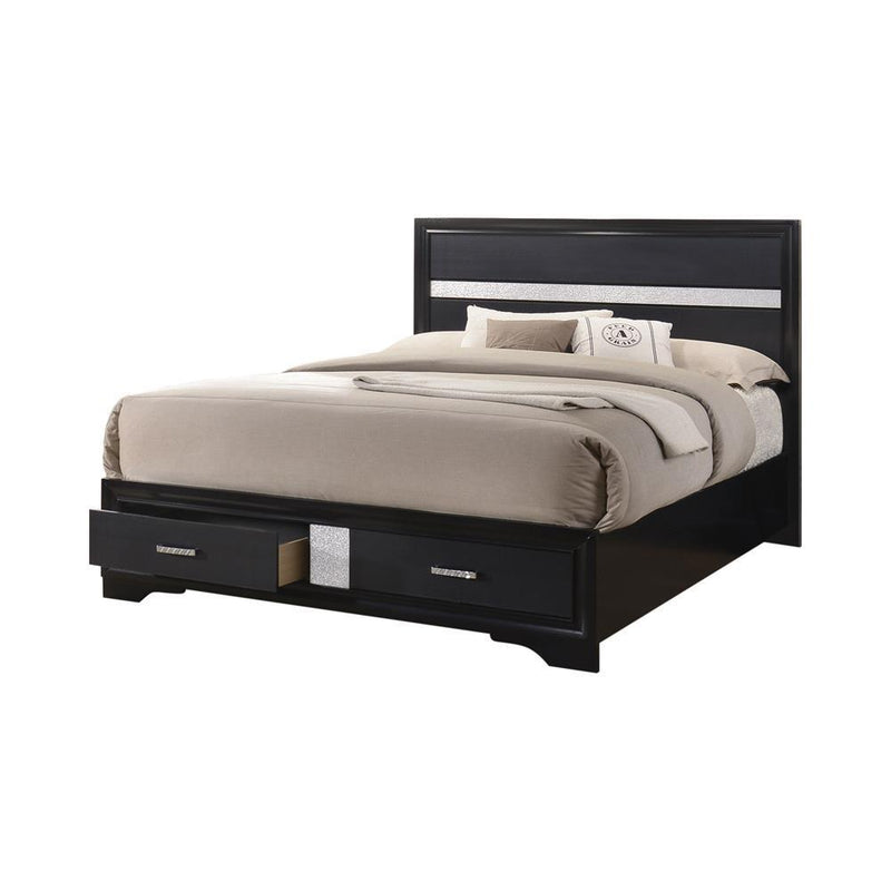 Miranda California King. E.King, & Queen 2-drawer Storage Bed Black & White - Theo's Factory Direct Mattress & Furniture (Columbus, OH)