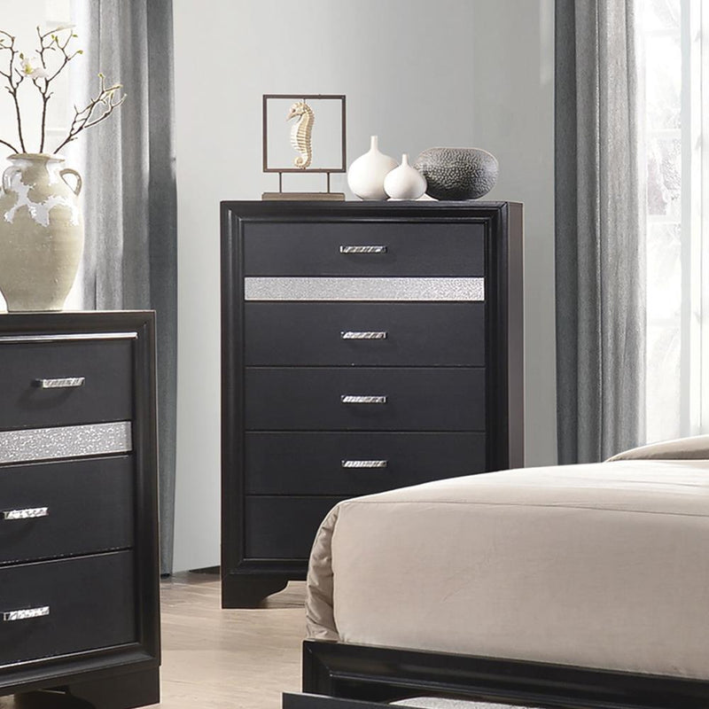 Miranda 5-drawer Chest Black and Rhinestone - Theo's Factory Direct Mattress & Furniture (Columbus, OH)