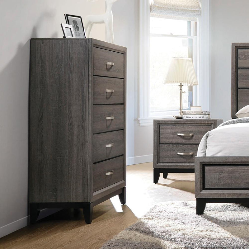 Watson 5-drawer Chest Grey Oak and Black - Theo's Factory Direct Mattress & Furniture (Columbus, OH)