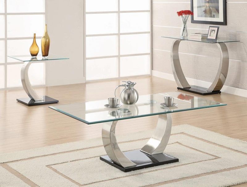 Pruitt Glass Top End Table Clear and Satin - Theo's Factory Direct Mattress & Furniture (Columbus, OH)