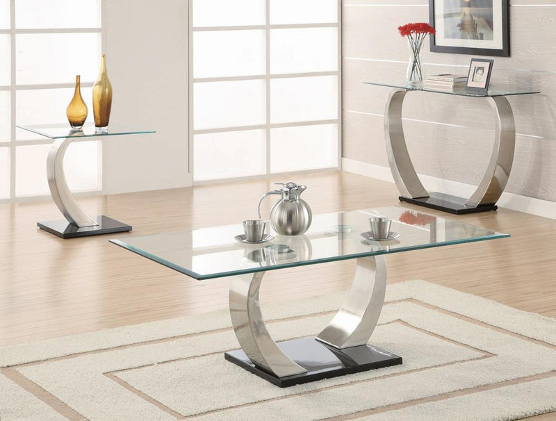 Pruitt Glass Top Coffee Table Clear and Satin - Theo's Factory Direct Mattress & Furniture (Columbus, OH)
