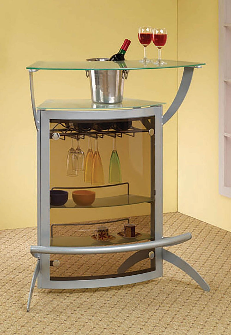 Dallas 2-shelf Home Bar Silver and Frosted Glass - Theo's Factory Direct Mattress & Furniture (Columbus, OH)