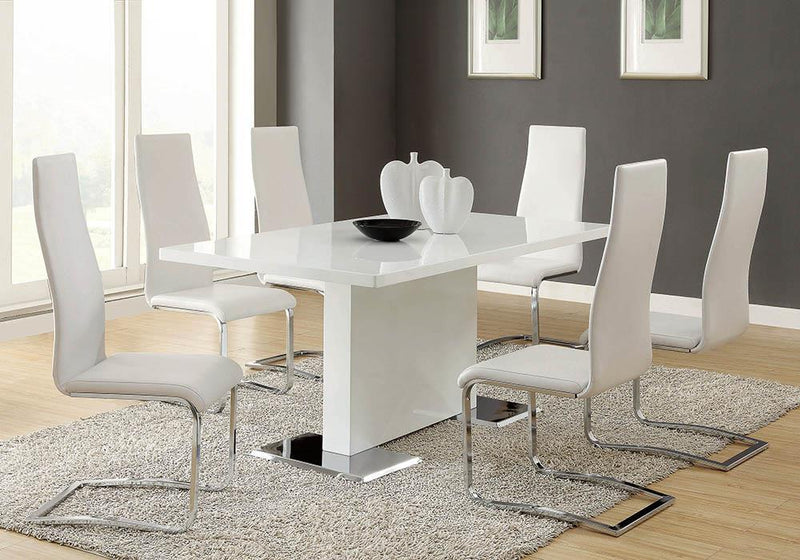 Anges T-shaped Pedestal Dining Table Glossy White - Theo's Factory Direct Mattress & Furniture (Columbus, OH)