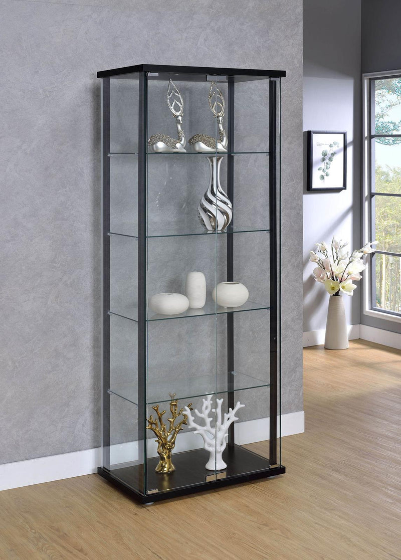 Delphinium 5-shelf Glass Curio Cabinet Black and Clear - Theo's Factory Direct Mattress & Furniture (Columbus, OH)