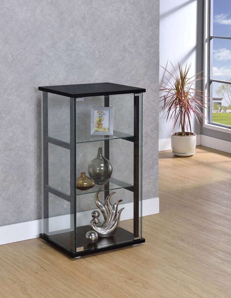 Cyclamen 3-shelf Glass Curio Cabinet Black and Clear - Theo's Factory Direct Mattress & Furniture (Columbus, OH)