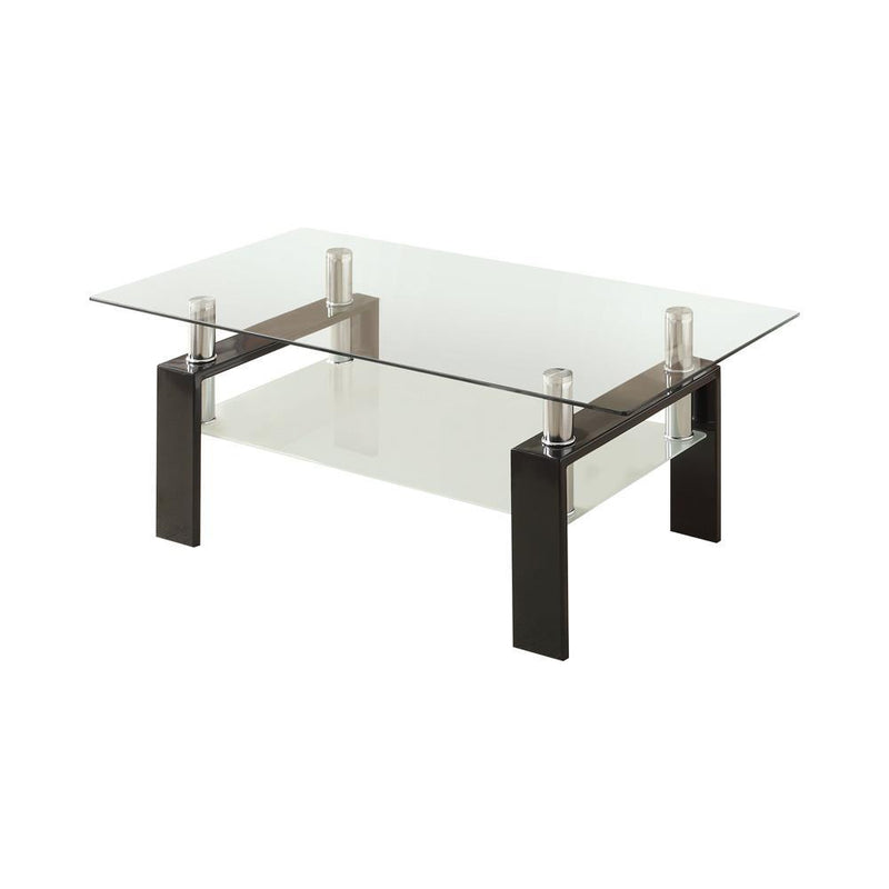 Dyer Tempered Glass Coffee Table with Shelf Black - Theo's Factory Direct Mattress & Furniture (Columbus, OH)