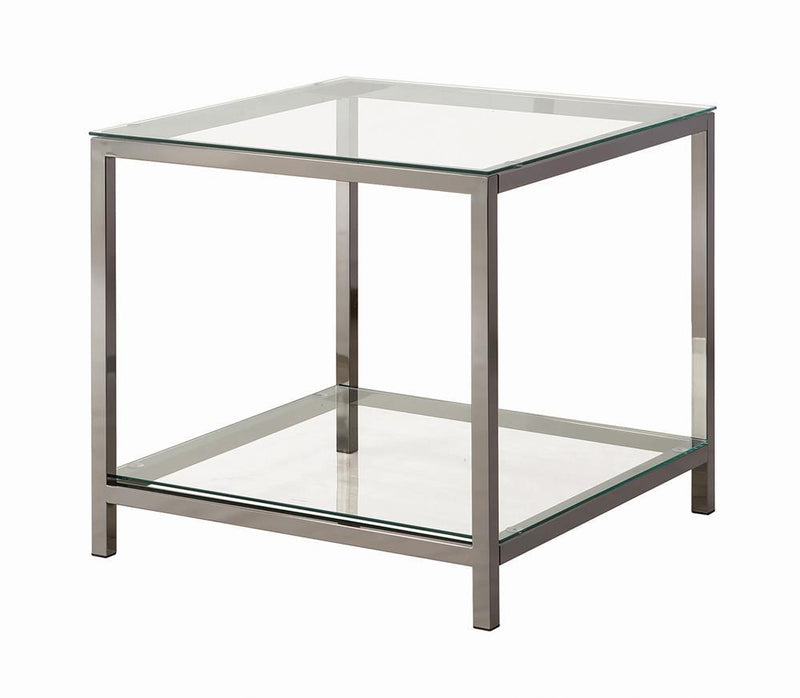 Trini End Table with Glass Shelf Black Nickel - Theo's Factory Direct Mattress & Furniture (Columbus, OH)